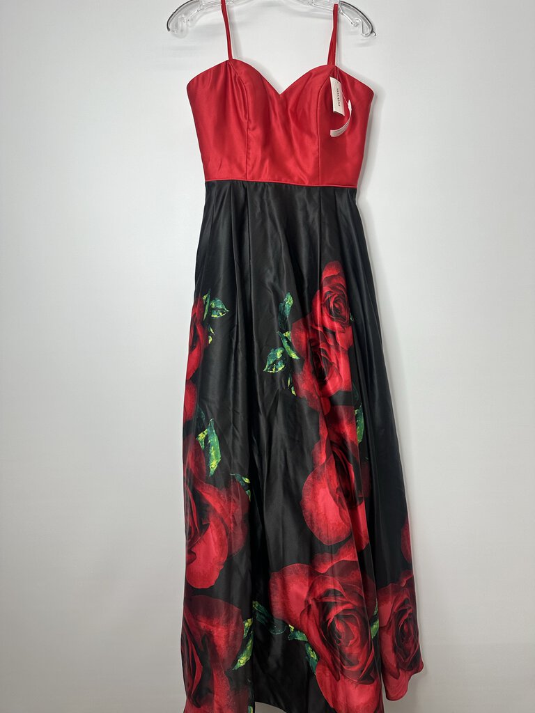 David's Bridal Prom Dress 5 Red/Black Roses