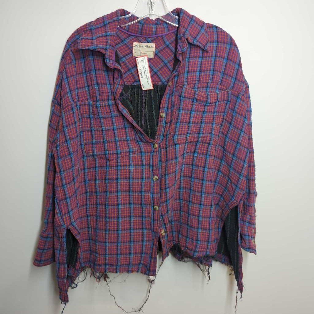 Free People Long Sleeve S Purple Plaid