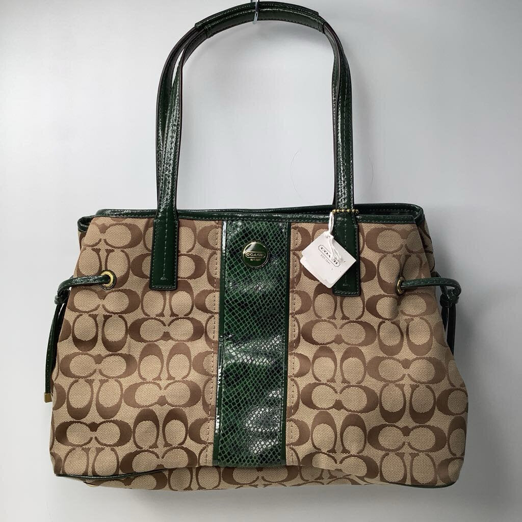 Coach Purses Handbag Signature/Green Python