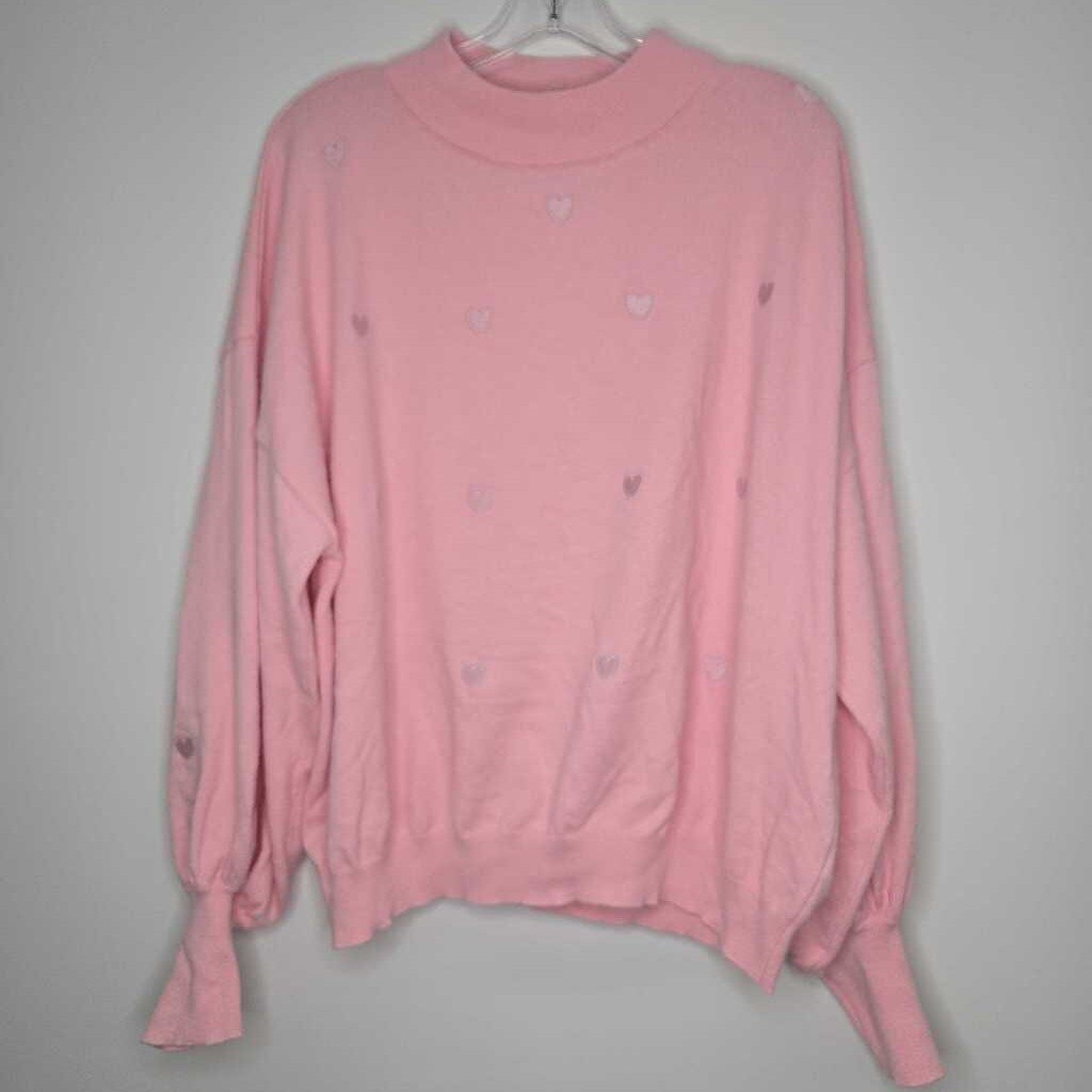 Pink Lily Sweater 2X Plus Pink Hearts