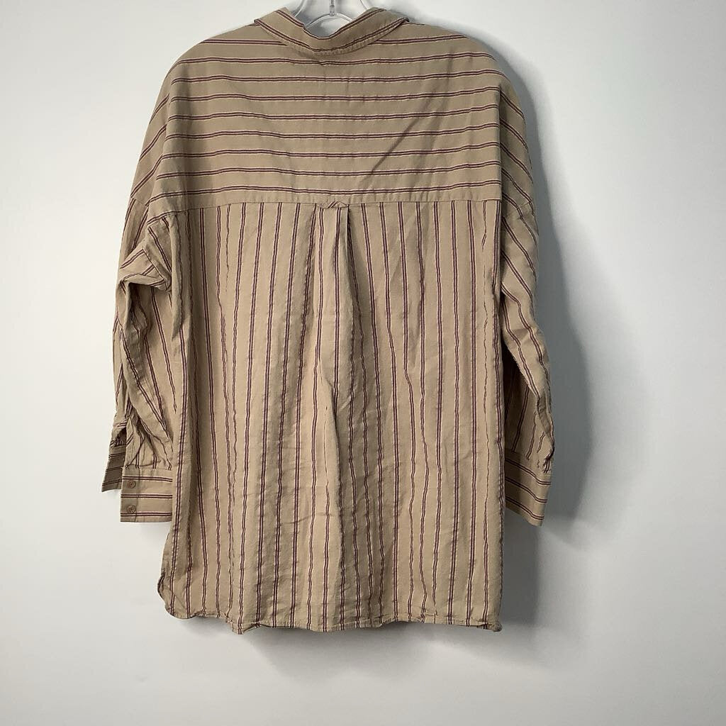 Pilcro and the letterpress Long Sleeve XS Tan/ Red Stripe