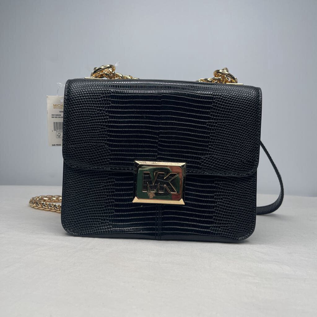 Michael Kors Purse Purses Small Square Crossbody Black/Gold