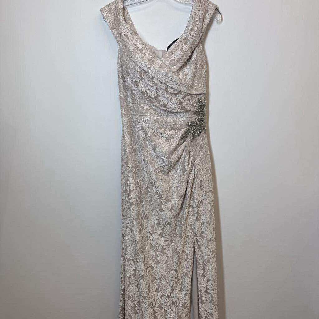 Alex Evenings Formal Wear 12/L Tan/White/lace/Sparkle