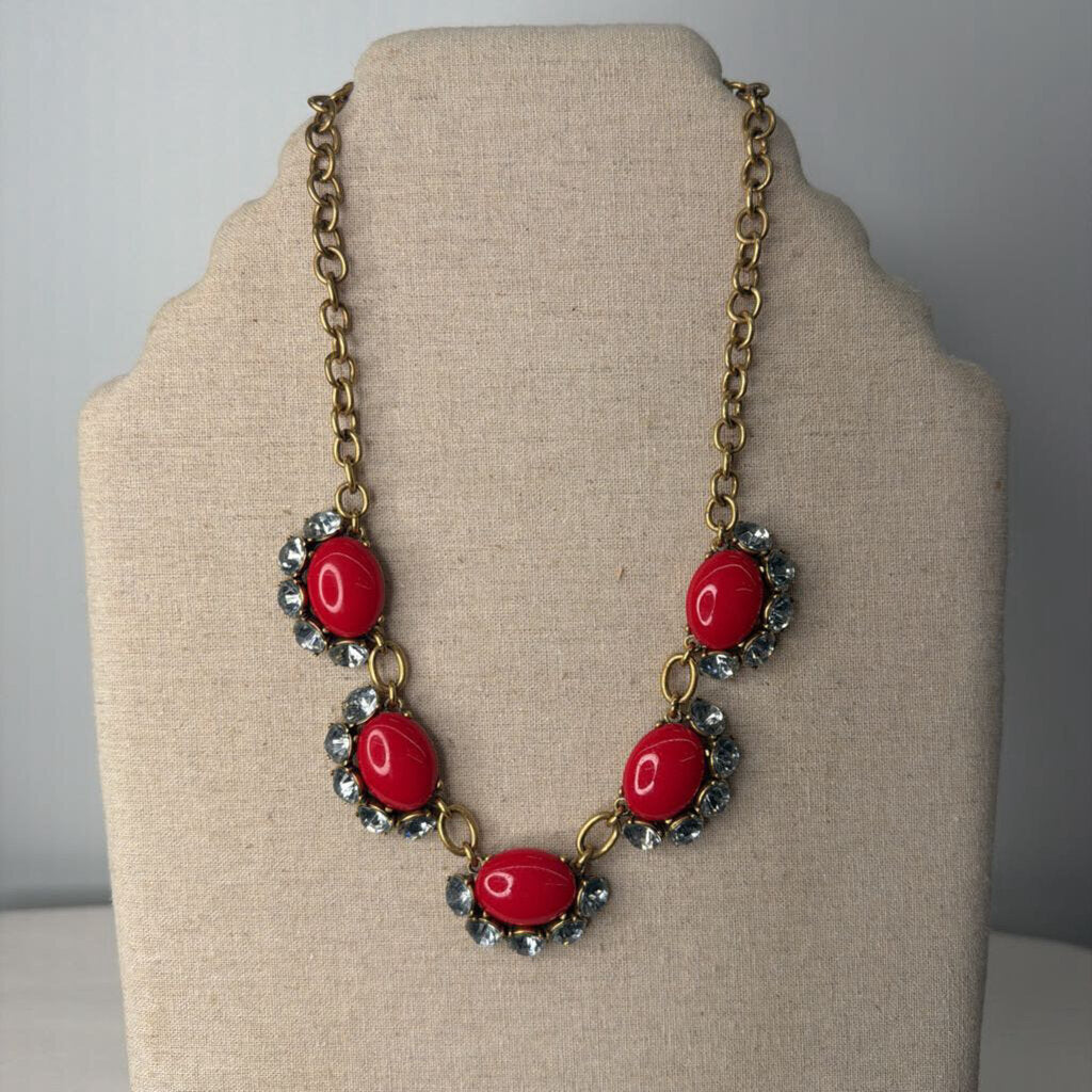 Stella&Dot Accessories Rhinestone Bib Necklace Gold/Red