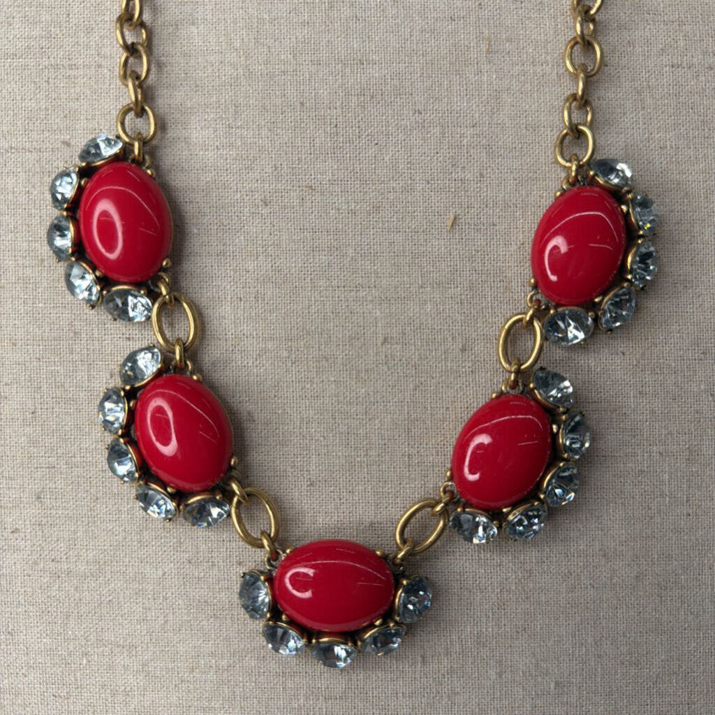 Stella&Dot Accessories Rhinestone Bib Necklace Gold/Red