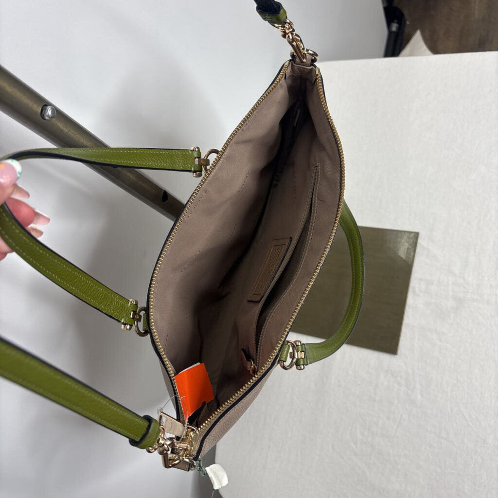 Coach Purses Medium Satchel w/Crossbody strap Tan/Green