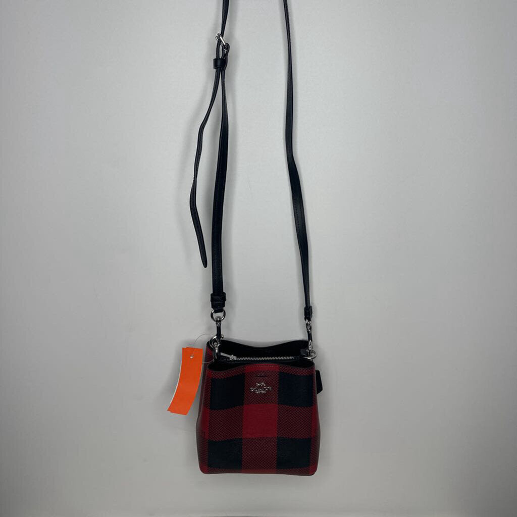 Coach Prom Dress Mini Town Bucket Crossbody Red/Black Buffalo Check
