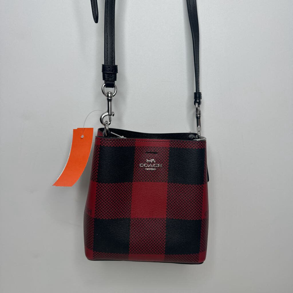 Coach Prom Dress Mini Town Bucket Crossbody Red/Black Buffalo Check