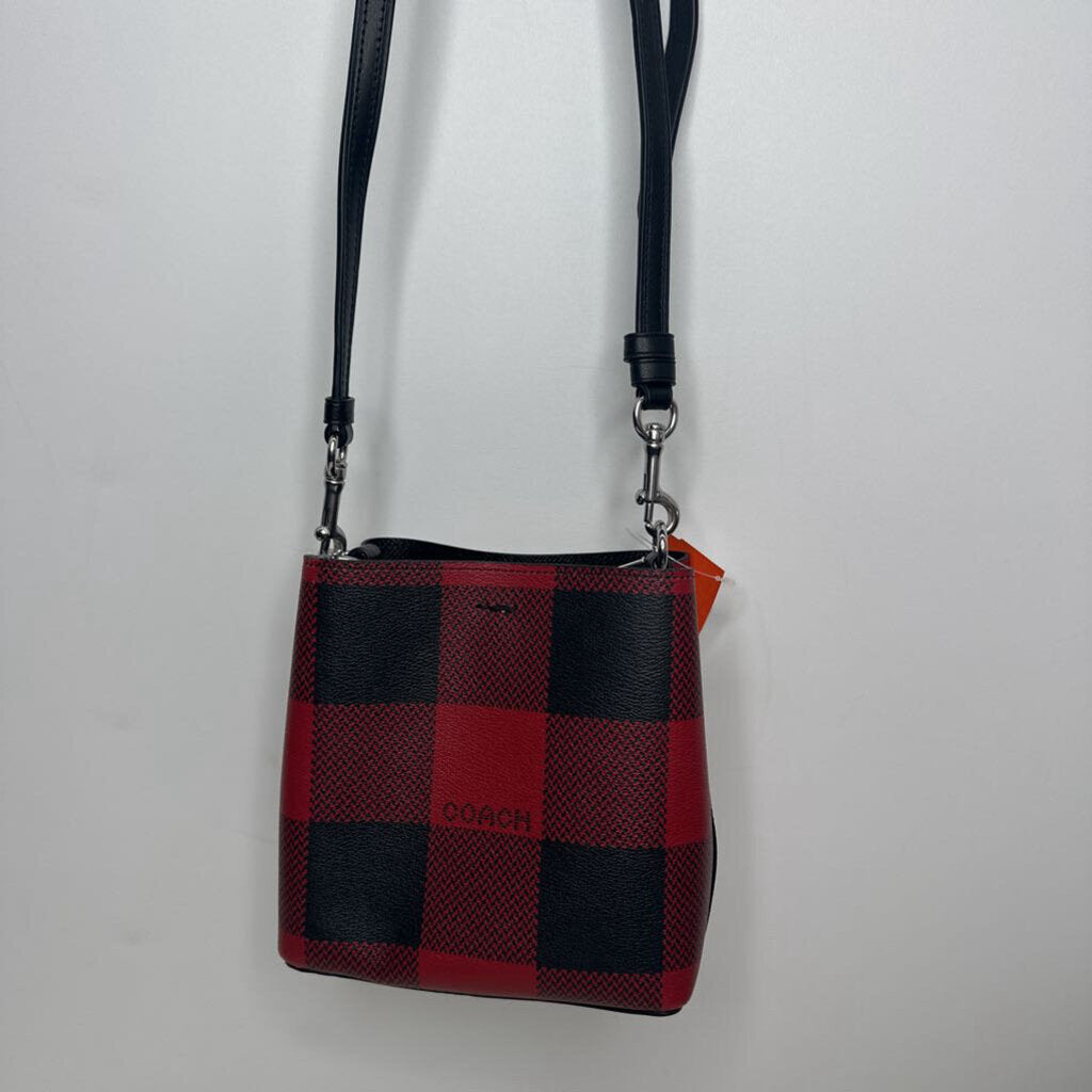 Coach Prom Dress Mini Town Bucket Crossbody Red/Black Buffalo Check