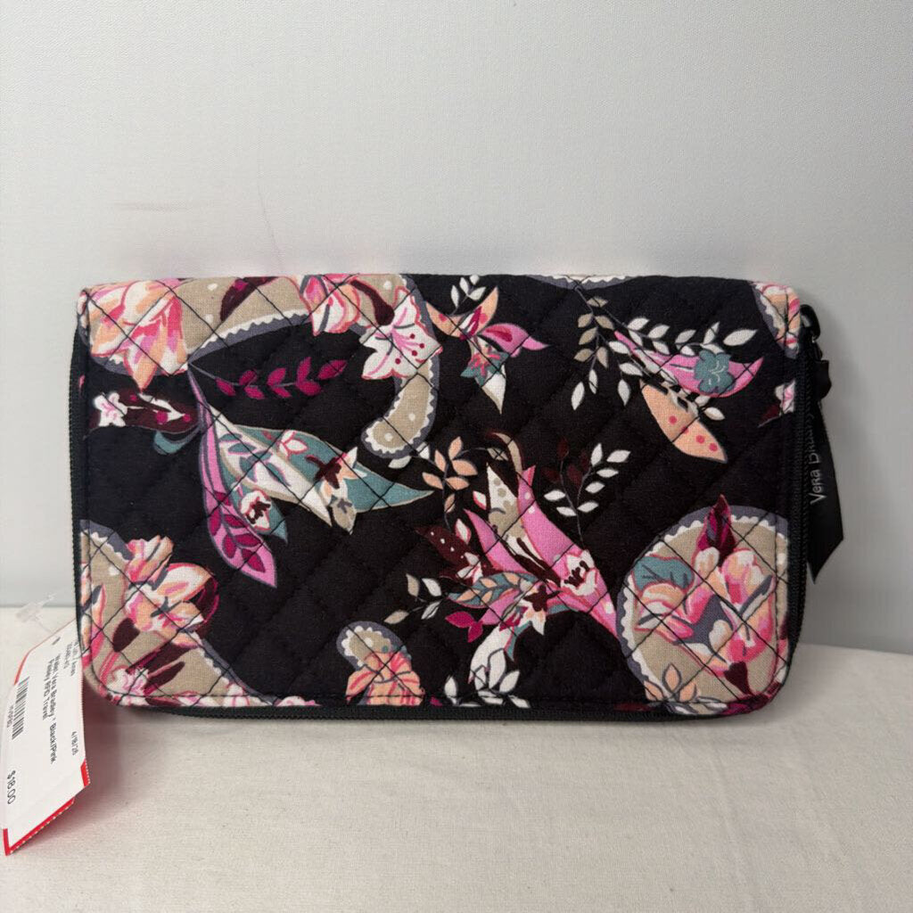 Vera Bradley Wallet RFID Travel Black/Pink Paisley