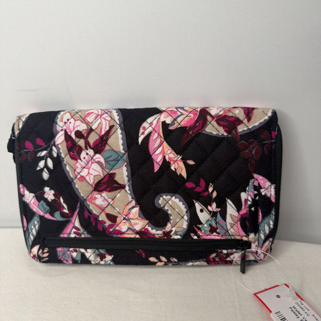 Vera Bradley Wallet RFID Travel Black/Pink Paisley