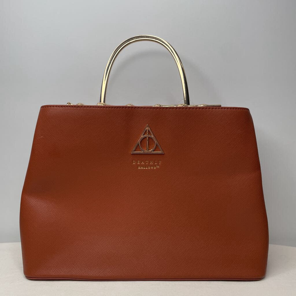 Loungefly Purses 12.5"x9"x5" Cognac Brown/Deathly Hallows/Gold Elderwand