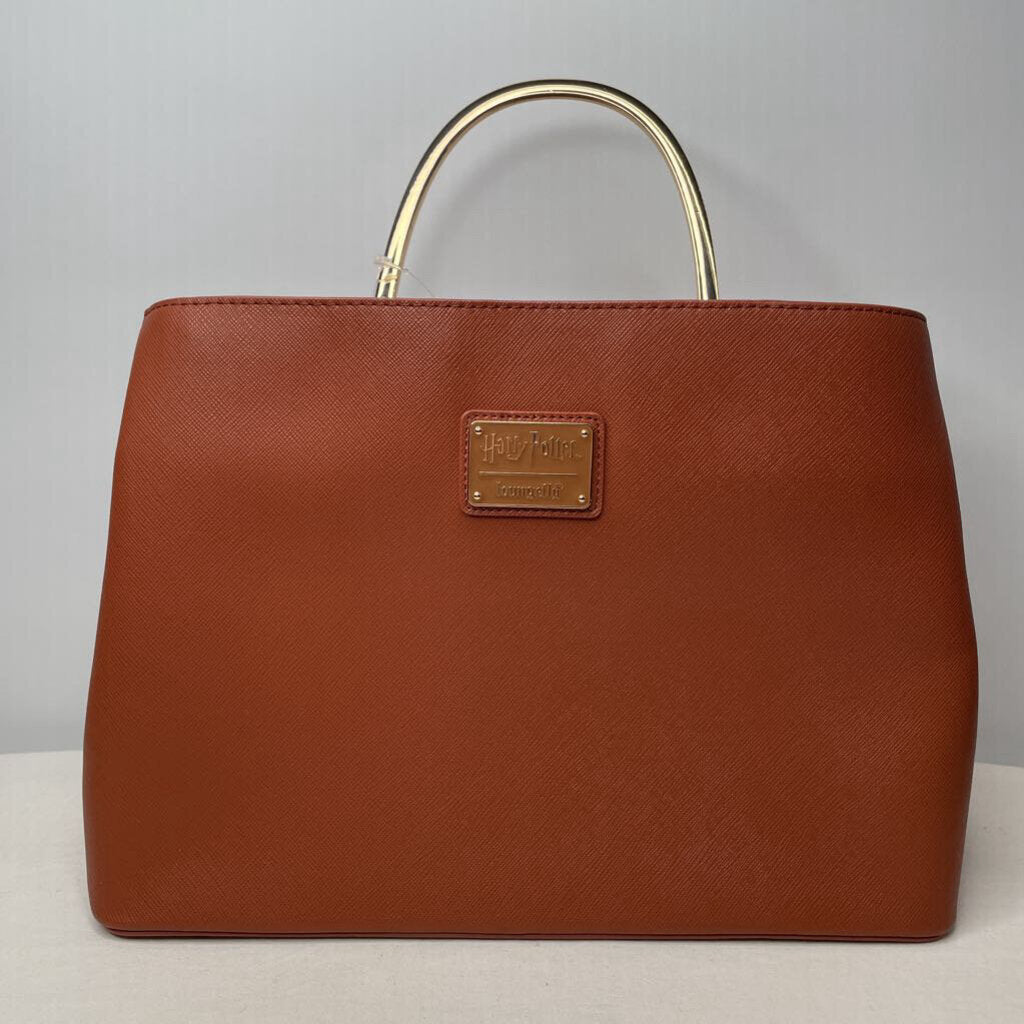 Loungefly Purses 12.5"x9"x5" Cognac Brown/Deathly Hallows/Gold Elderwand