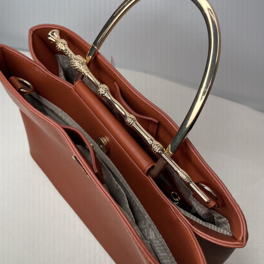 Loungefly Purses 12.5"x9"x5" Cognac Brown/Deathly Hallows/Gold Elderwand