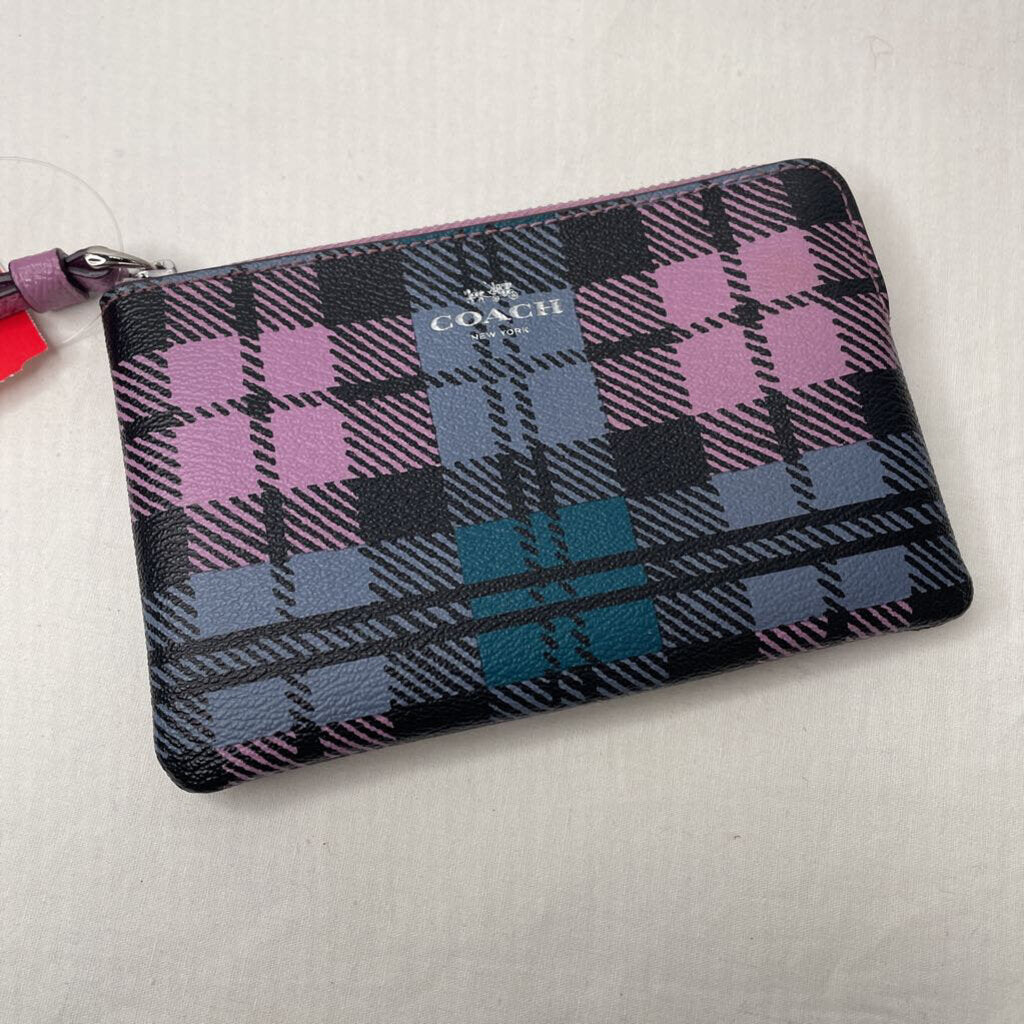 Coach Wallet Wristlet Blue/Orchid/Black Plaid