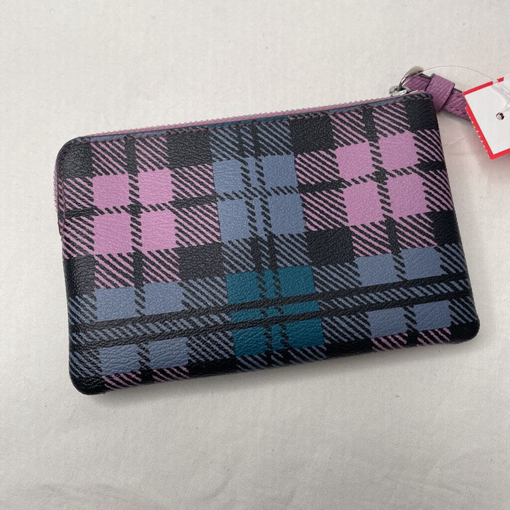 Coach Wallet Wristlet Blue/Orchid/Black Plaid