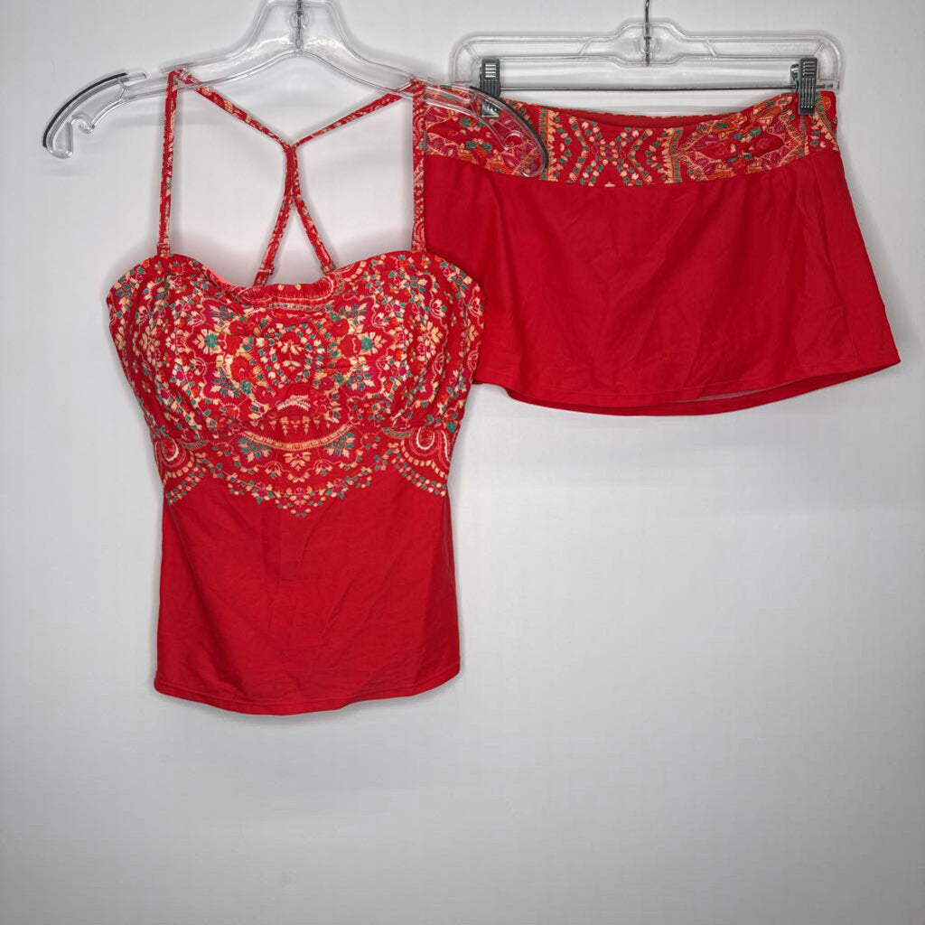 Athleta Swim Wear Top: 34D/DD Skort: M Red/Multi