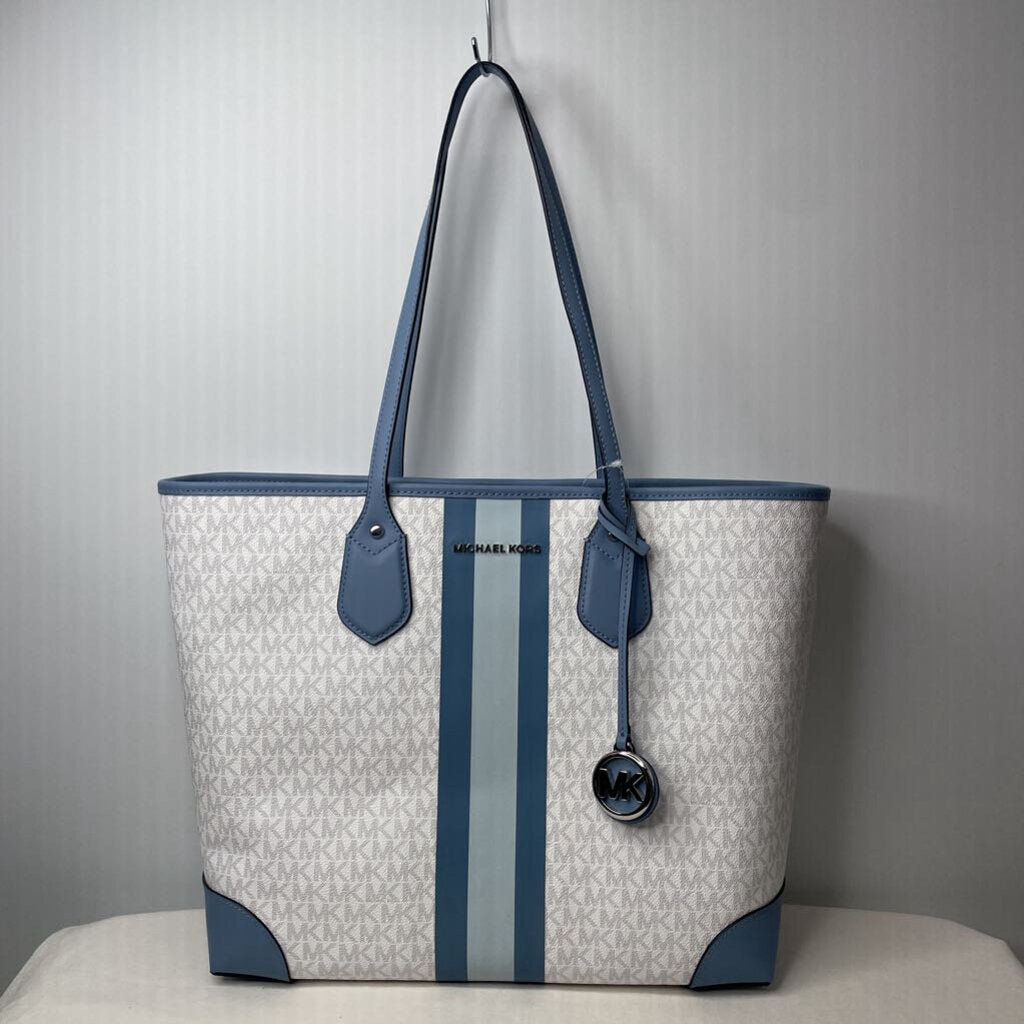 Michael Kors Purse Purses 14"x13"x5" Tote w/Pouch White/Blue Eva