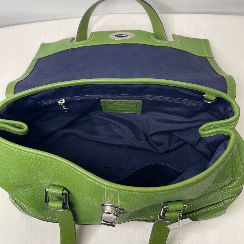 Coach Purses Satchel Pebble Green Leather Hampton
