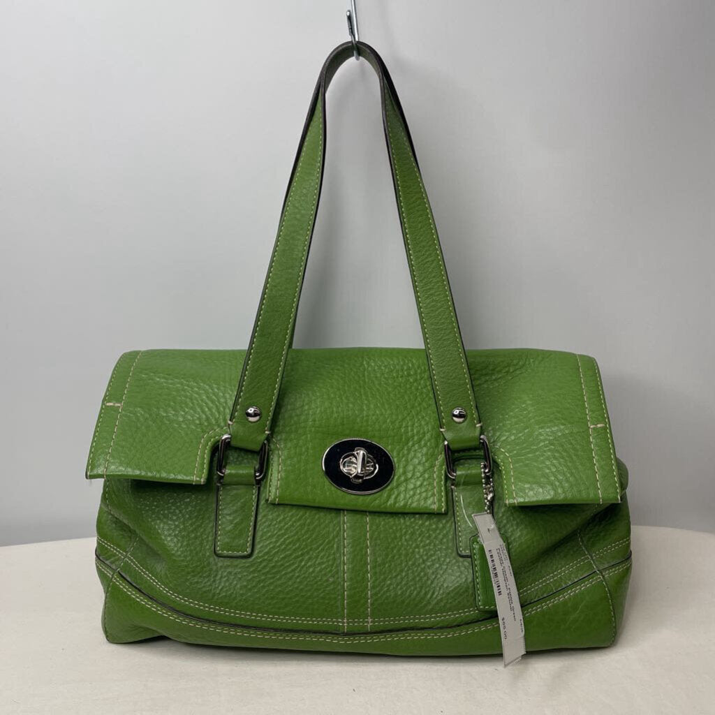Coach Purses Satchel Pebble Green Leather Hampton