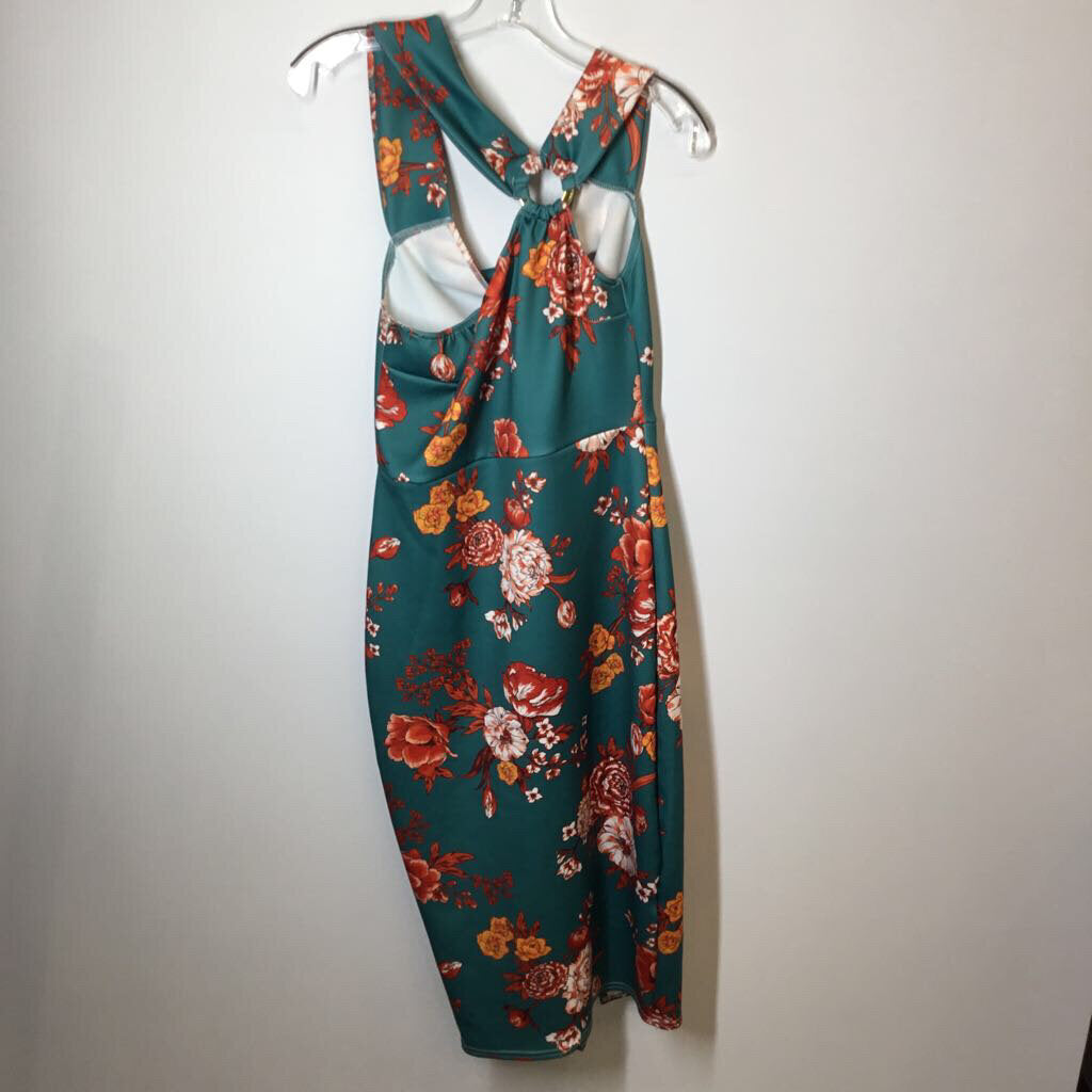 Pretty Little Thing Dress 10/M Teal/Red Floral