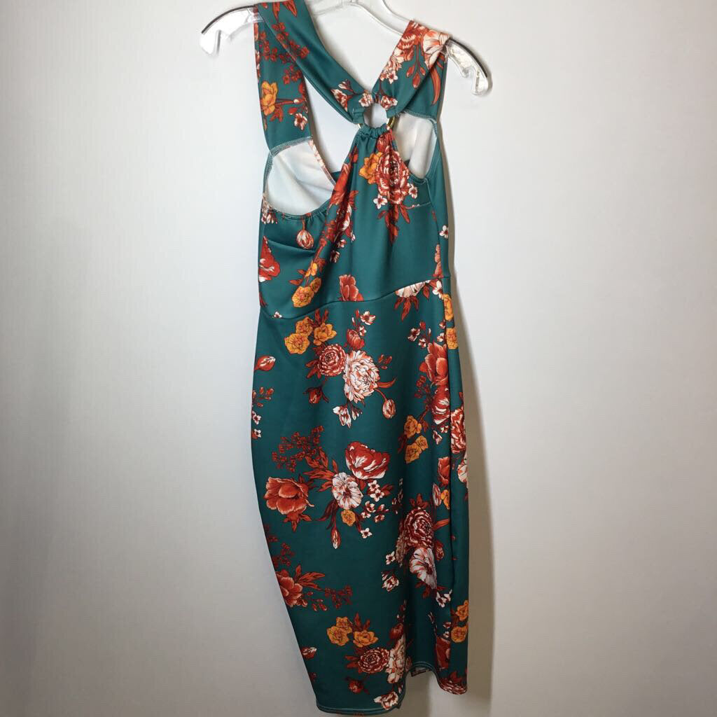 Pretty Little Thing Dress 10/M Teal/Red Floral