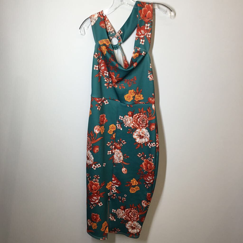 Pretty Little Thing Dress 10/M Teal/Red Floral