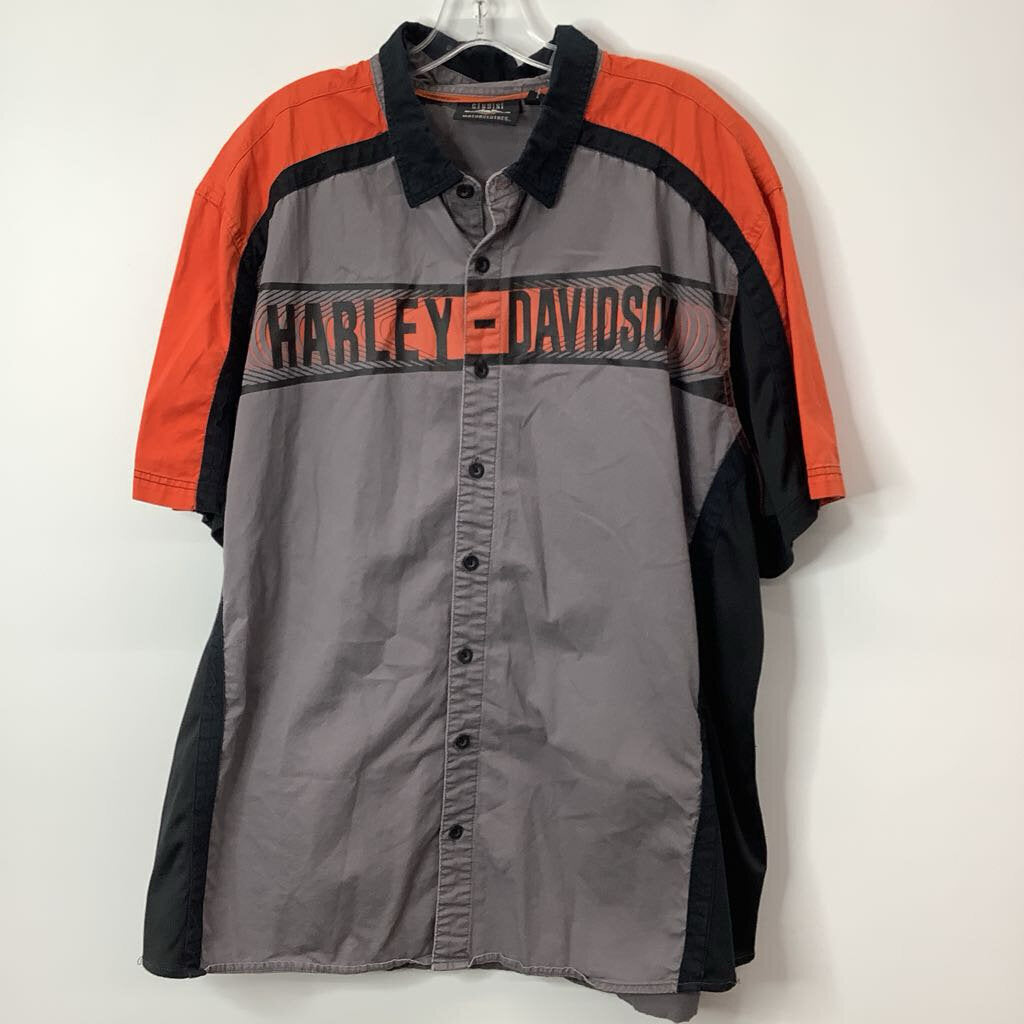 Harley Davidson Button Down Men's 3XL Gray/Orange