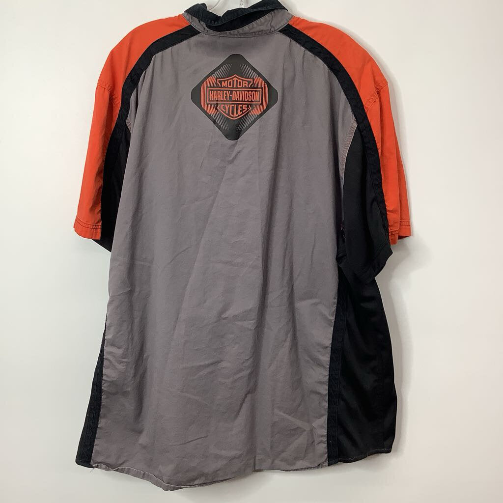 Harley Davidson Button Down Men's 3XL Gray/Orange