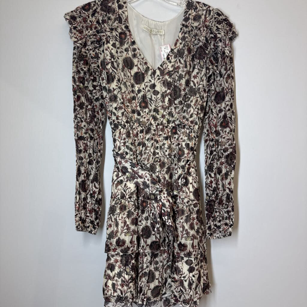 Dress S Cream/Burgandy/Black