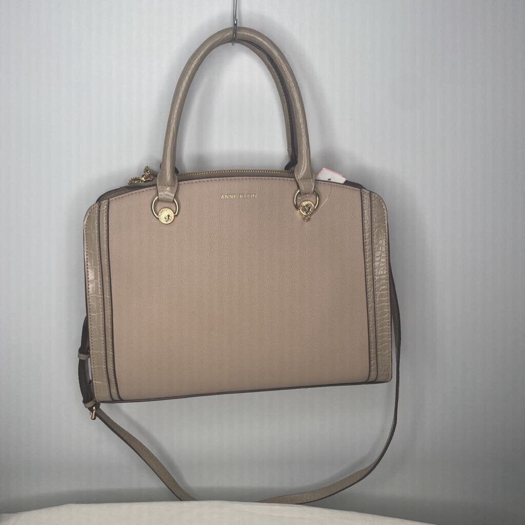 Anne Klein Purses Medium w/Crossbody Strap Beige/Gold