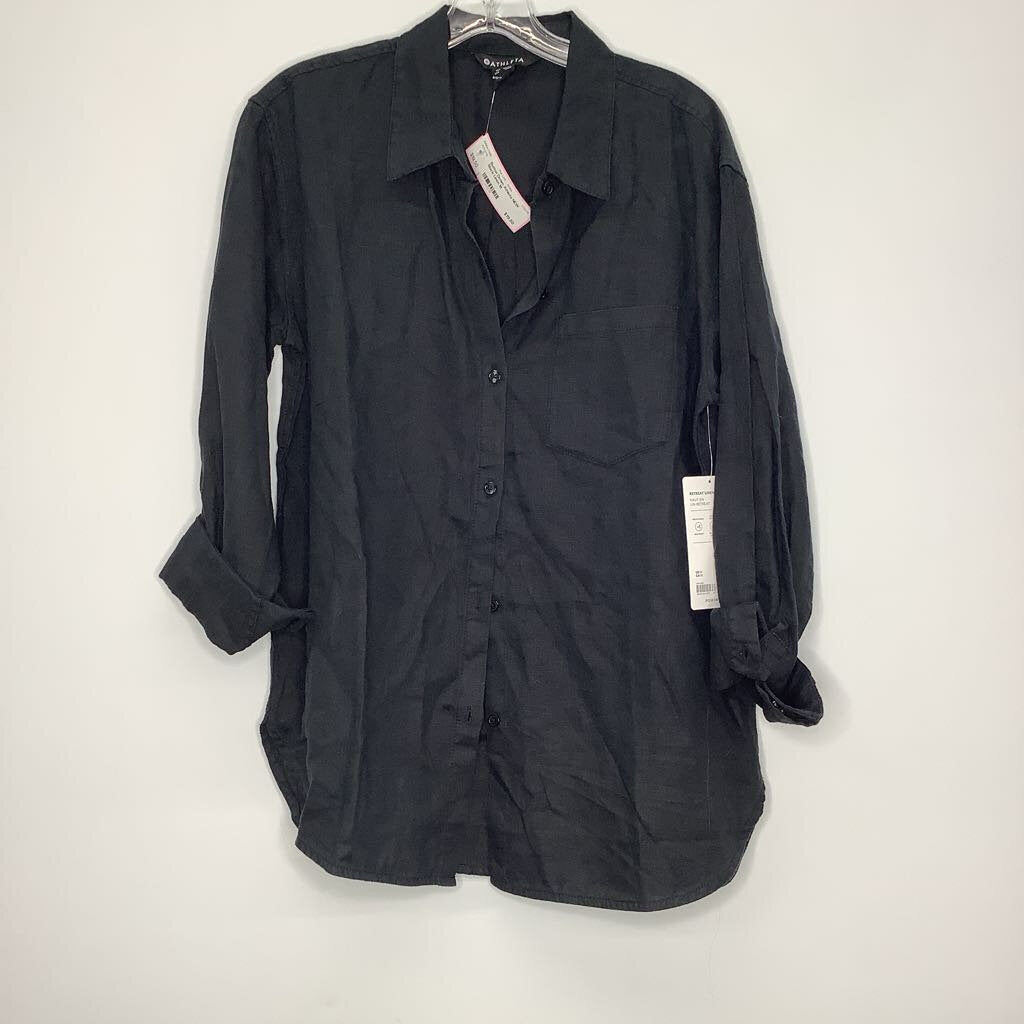 Athleta Button Down M Black Linen