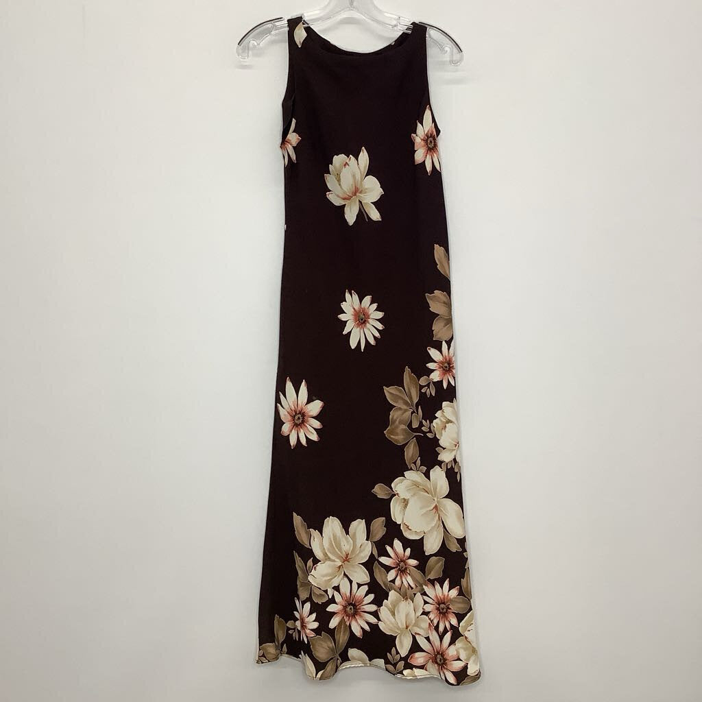 S.L. Fashions Dress 8 Petite Brown/Ivory Floral