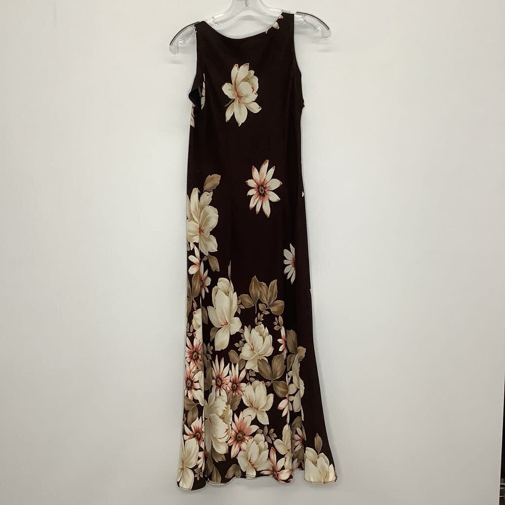 S.L. Fashions Dress 8 Petite Brown/Ivory Floral