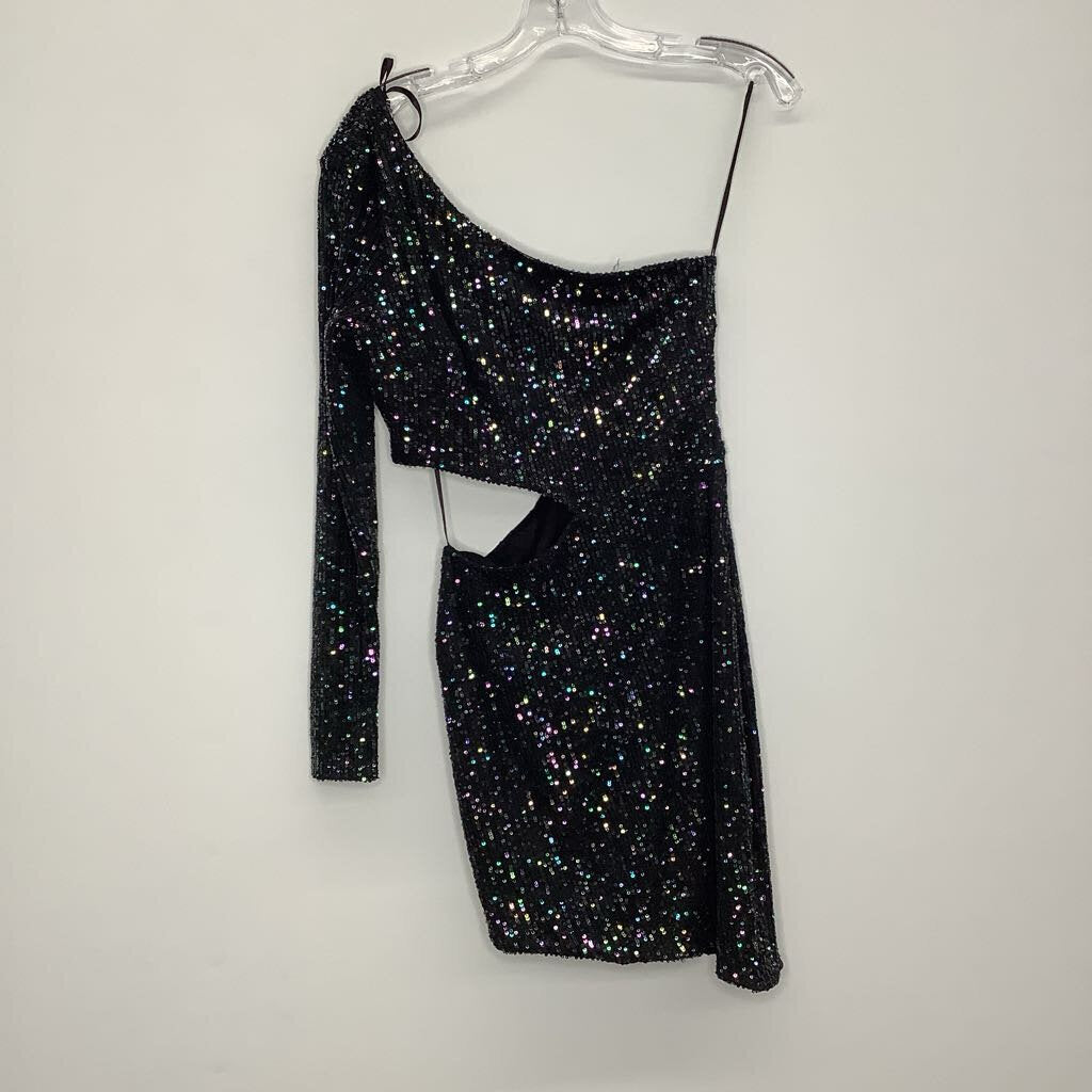 Homecoming Dress 5 Black Sequins/ One Sleeve