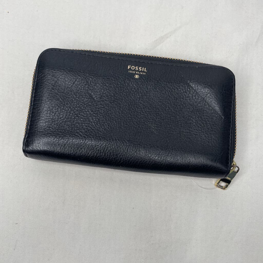 Fossil Wallet Zip Around Black Leather