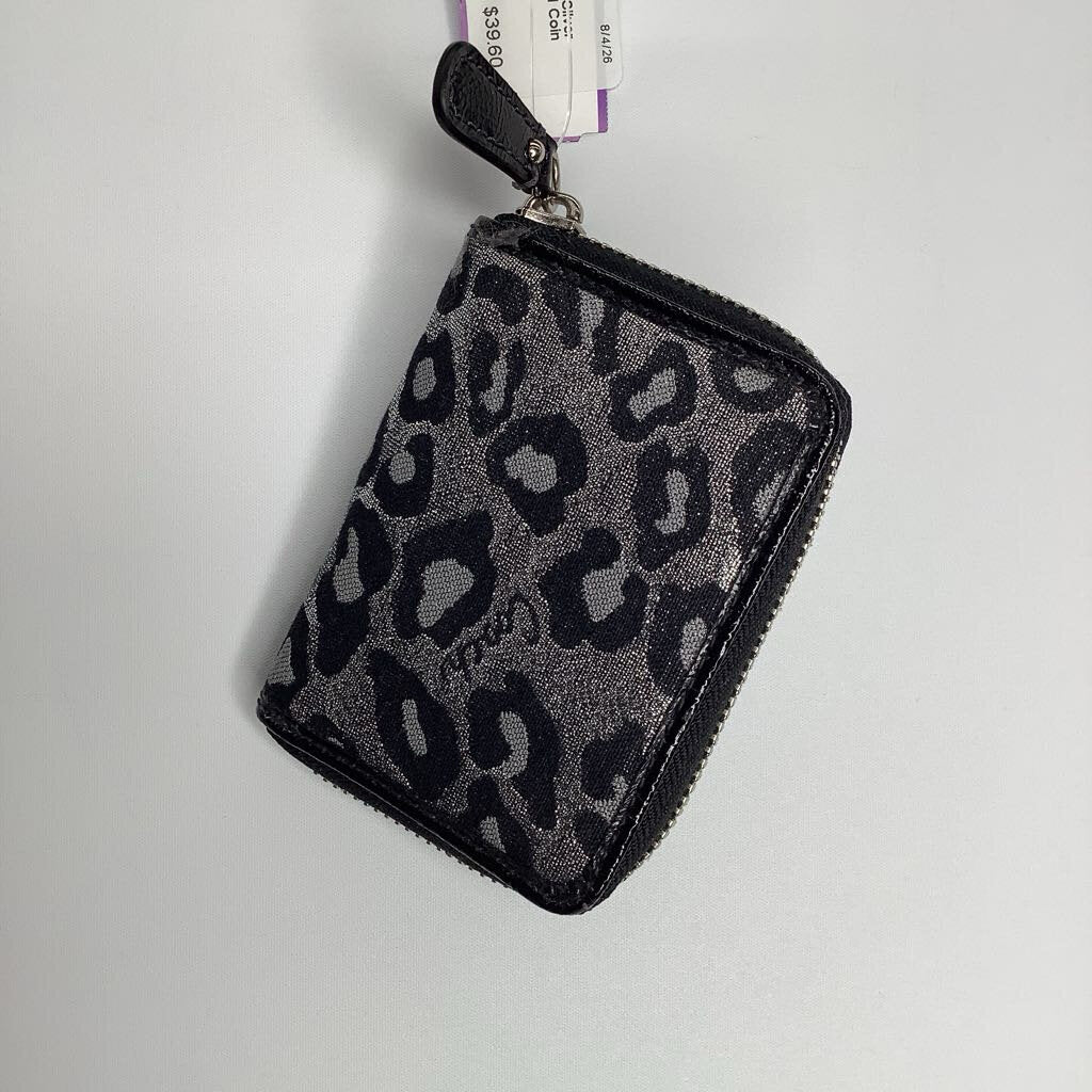 Coach Wallet Small Zip Around Coin Black/Silver Cheetah
