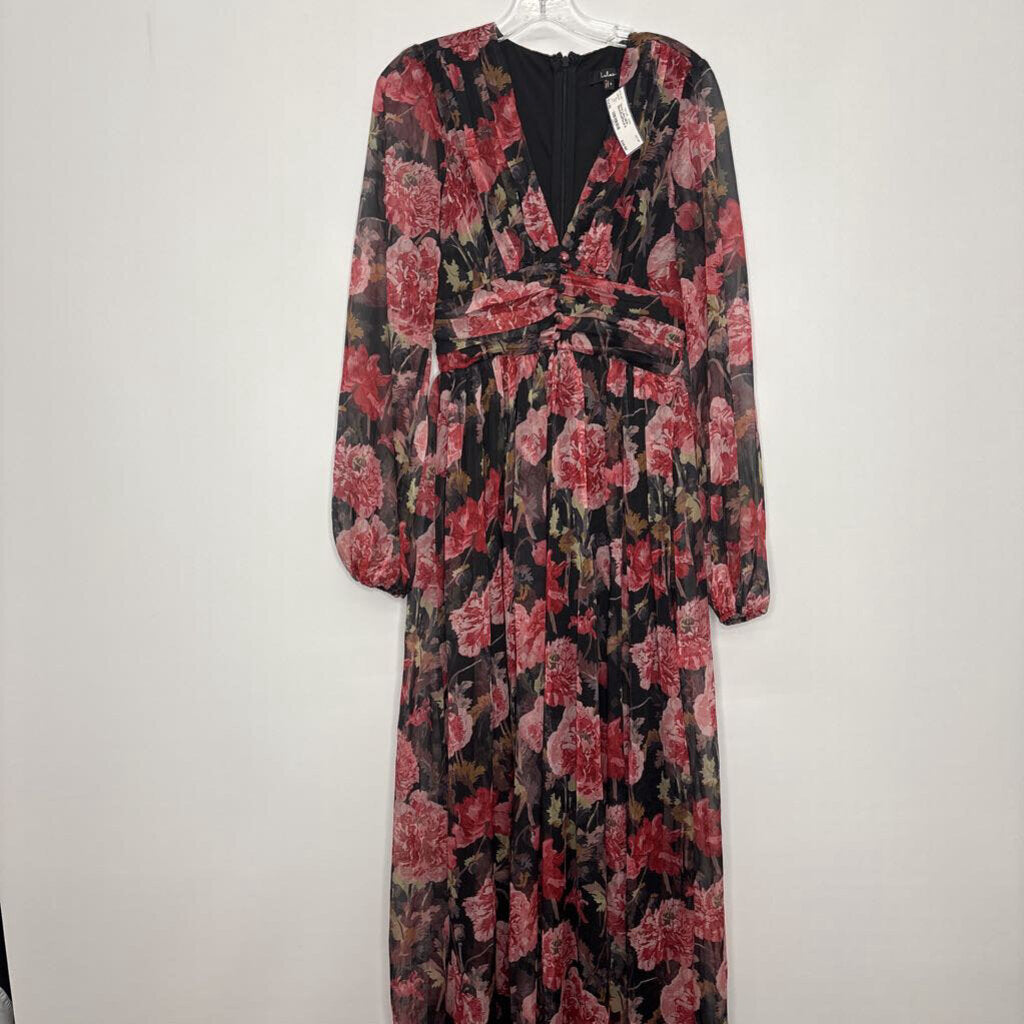 Lulus Dress S Black/Red/Floral