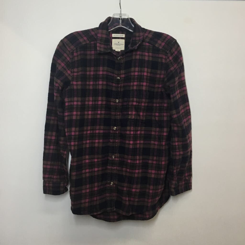 American Eagle Button Down M Navy/brown/pink