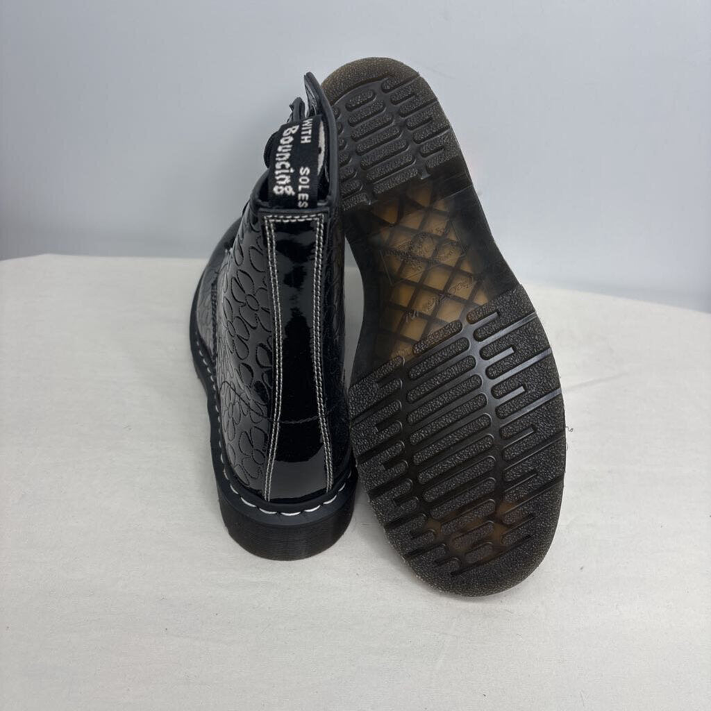 Dr. Martens Boots 11 Black Patent Flower Emboss