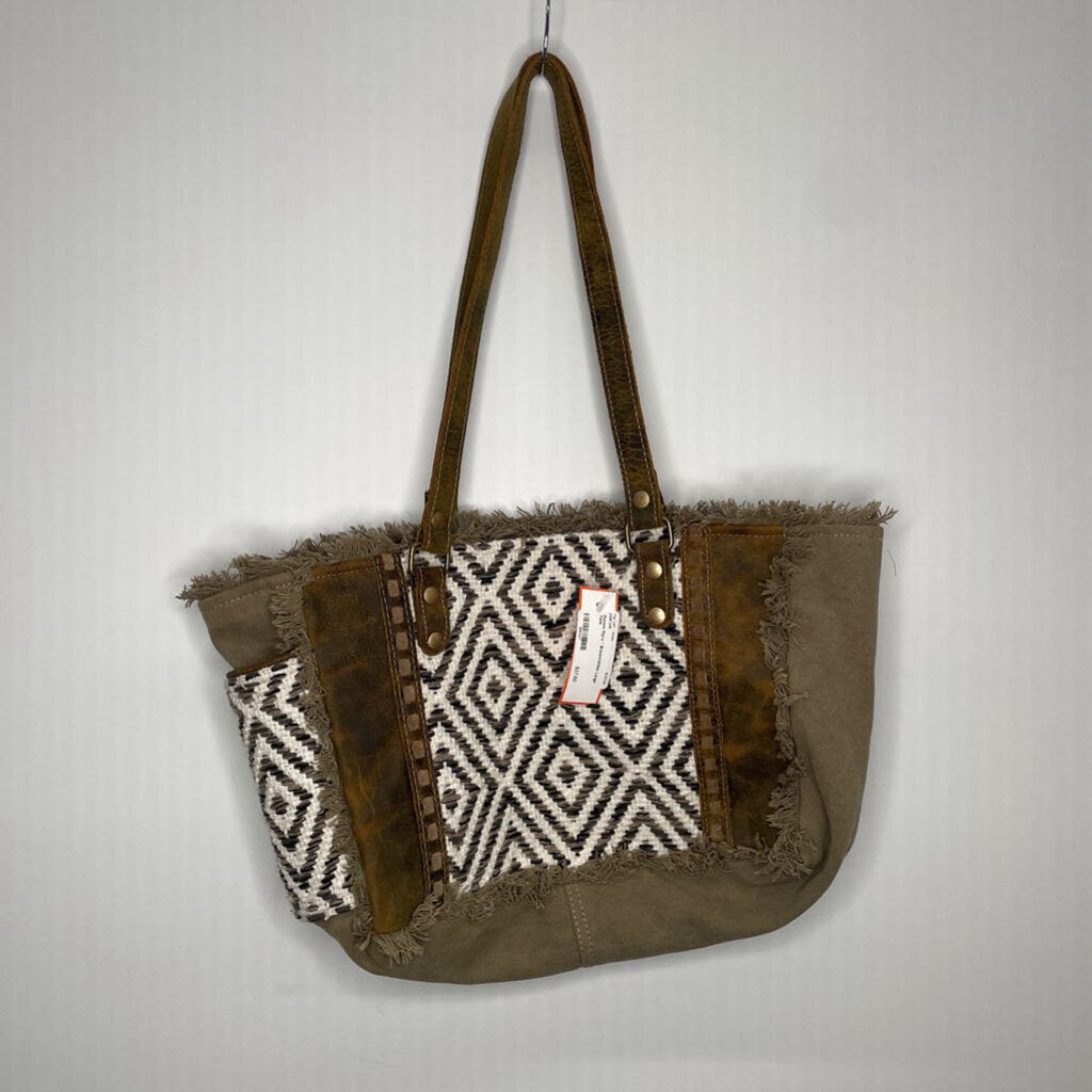 Myra Purses Large Tote Brown/White