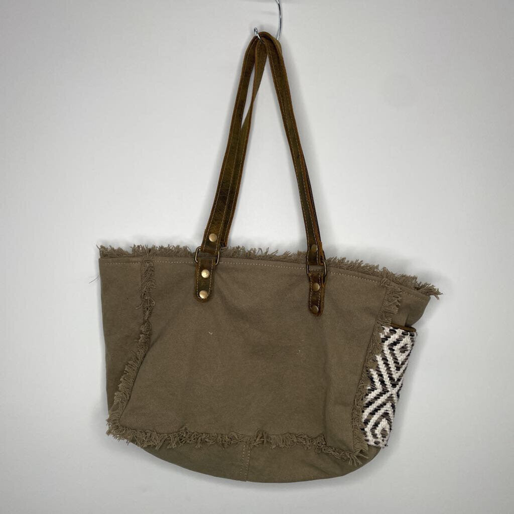 Myra Purses Large Tote Brown/White