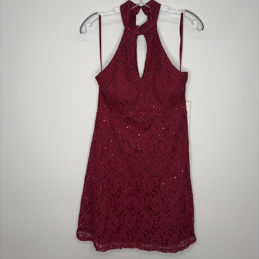 Jodi Kristopher Homecoming Dress M(9) Maroon Lace
