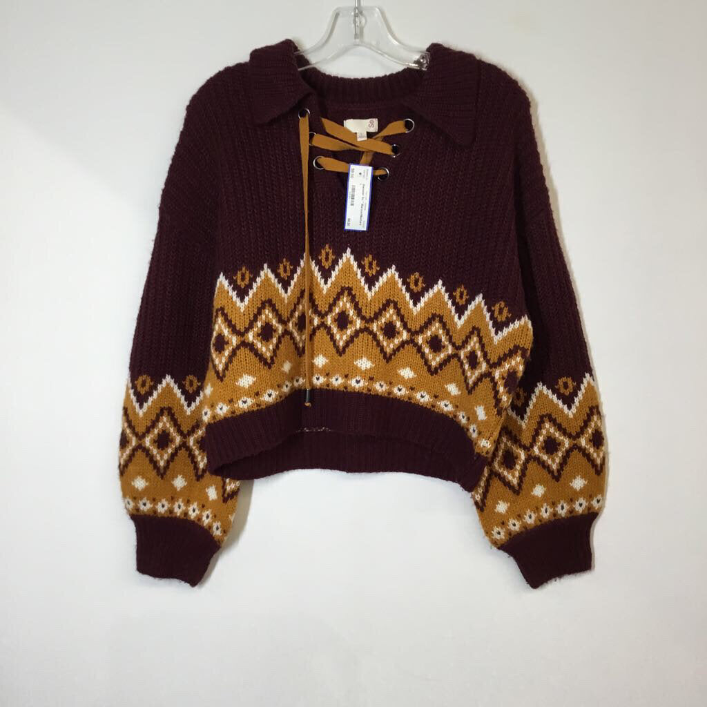 So Sweater L Maroon/Mustard