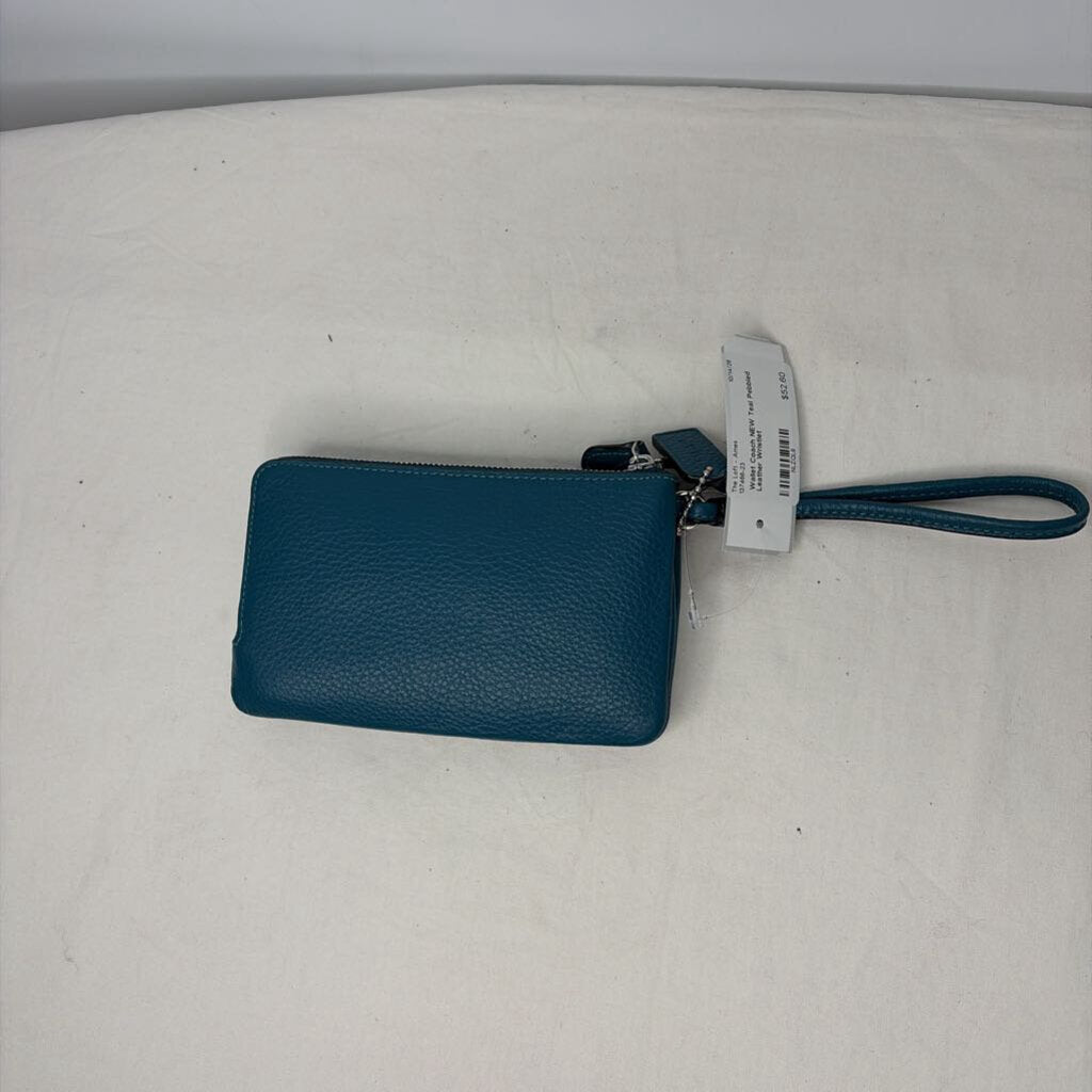 Coach Wallet Wristlet Teal Pebbled Leather