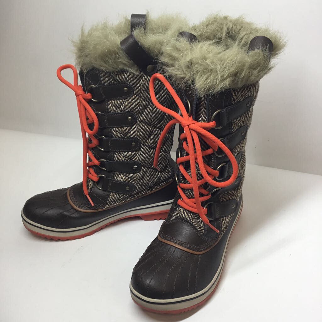 Sorel Boots 7.5 Brown/Orange/Herringbone