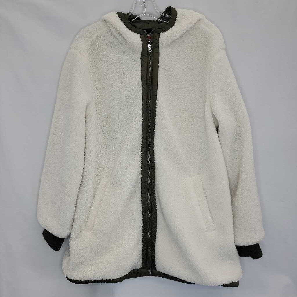 American Eagle Outerwear L Ivory White/Olive Green